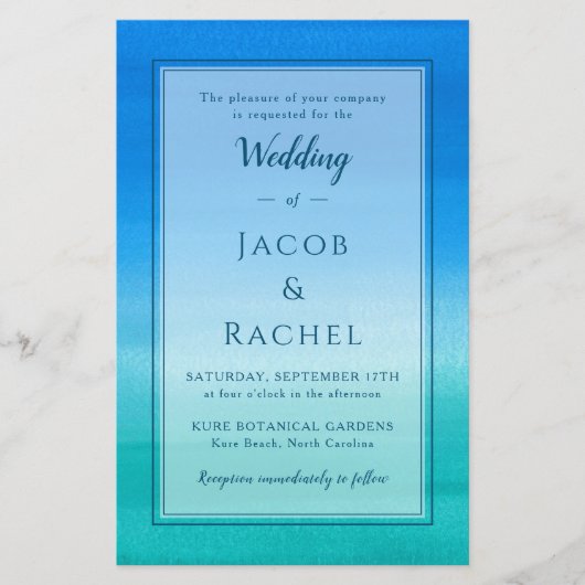 Papier Ocean Blue Green Beach Invitation de mariage (Devant)