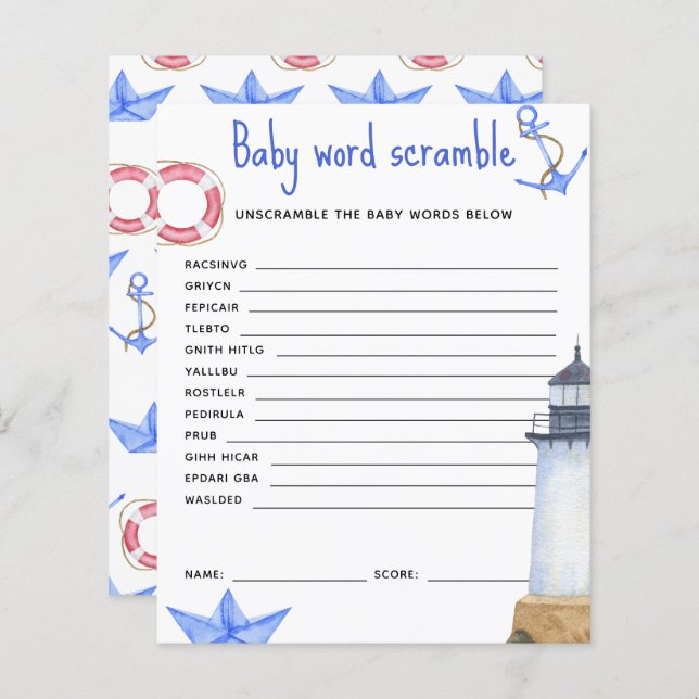 Papier Océan nautique - Bébé Word Scramble (Devant / Derrière)