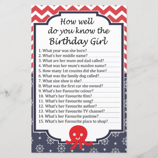 Papier Octopus Comme tu connais bien la fille d'anniversa (Devant)