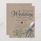Papier Octopus Rustique Océan Mariage Invite Budget (Devant / Derrière)