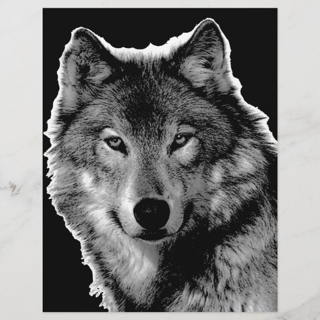 Papier Oeuvre de Loup noir et blanc (Devant)