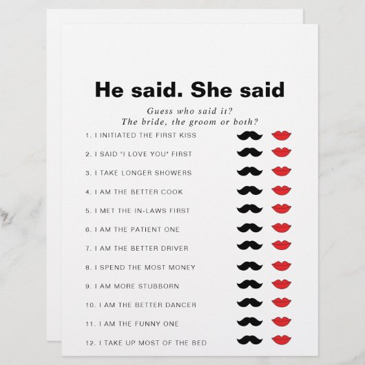 Papier Officiellement Il A Dit Qu'Elle A Dit Fête des mar (Devant / Derrière)