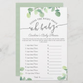 Papier Oh Baby Guess Prix Vert Baby shower Jeu (Devant / Derrière)