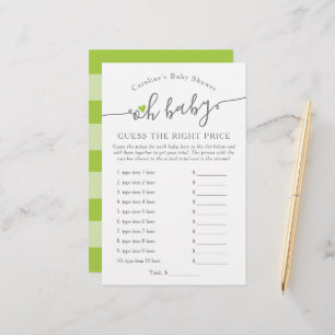 Papier Oh Baby Guess Right Price Green Baby shower Jeu