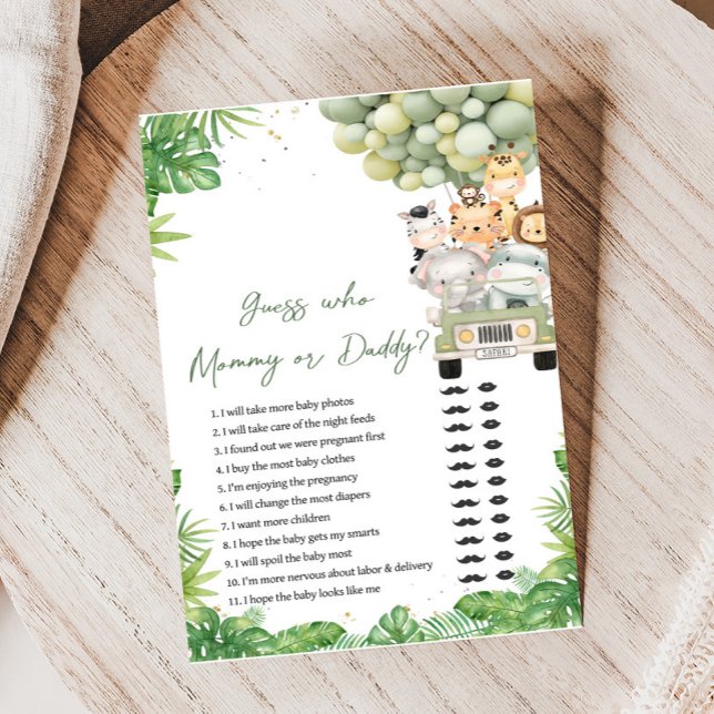 Papier Oh Boy Jungle Safari Shower Jeu de devinette (Safari Animals Baby Shower Game)