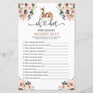 Papier Oh Deer Baby Floral Qui Connaît Maman Meilleur Jeu
