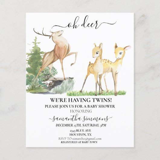 Papier Oh Deer Baby shower Twins Aquarelle (Devant)