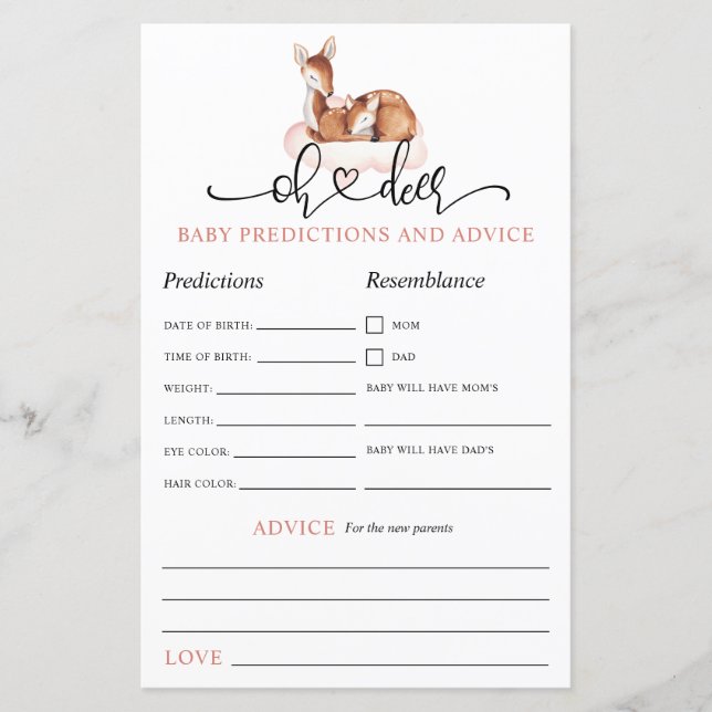 Papier Oh Deer Pink Cloud Baby Prédictions jeu de conseil (Devant)