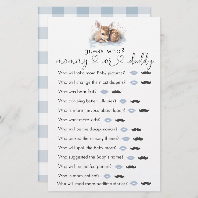 Papier Oh Deer Woodland Winter Baby Show "Devinez qui" Je (Devant / Derrière)