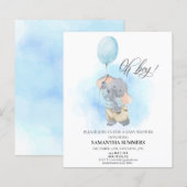 Papier Oh garçon Elephant Aquarelle Baby shower bleu (Devant / Derrière)