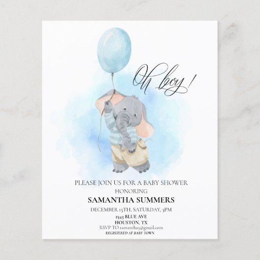 Papier Oh garçon Elephant Aquarelle Baby shower bleu (Devant)