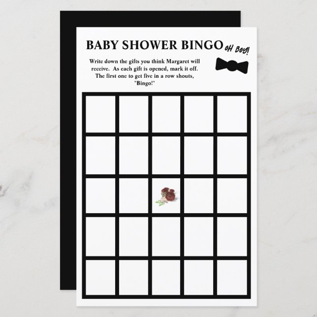 Papier Oh Garçon ! Tuxedo Baby Shower Bingo (Devant / Derrière)