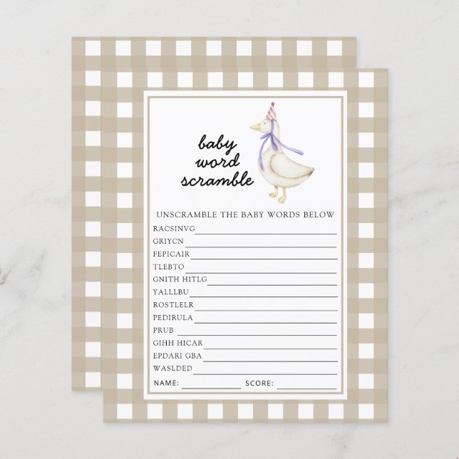 Papier Oie bête - Bébé jeu de mots (Devant / Derrière)