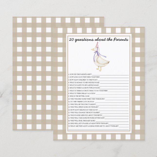 Papier Oie - jeux - 20 questions sur les parents (Devant / Derrière)