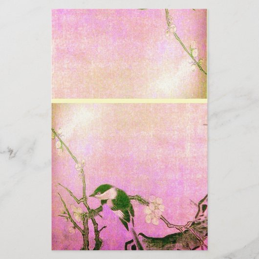 Papier OISEAU DE PRINTEMPS ET FLEURS D'ARBRE rose Fuchsia (Devant)