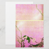 Papier OISEAU DE PRINTEMPS ET FLEURS D'ARBRE rose Fuchsia (Devant / Derrière)