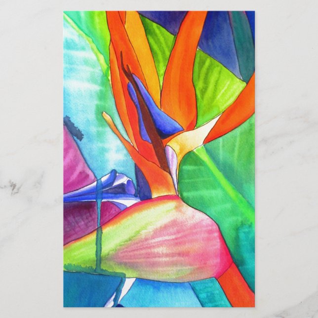 Papier Oiseau du Paradis Strelitzia fleur art tropical (Devant)