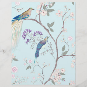 Papier Oiseaux bleus vintage et fleurs