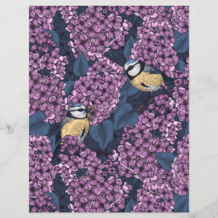 Papier Oiseaux dans le jardin violet lilas