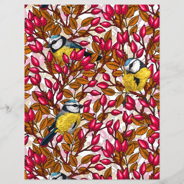 Papier Oiseaux et hanches roses de chien (Devant)
