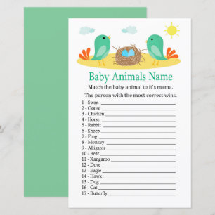 Papier Oiseaux et nids Bébé Animaux Nom Jeu