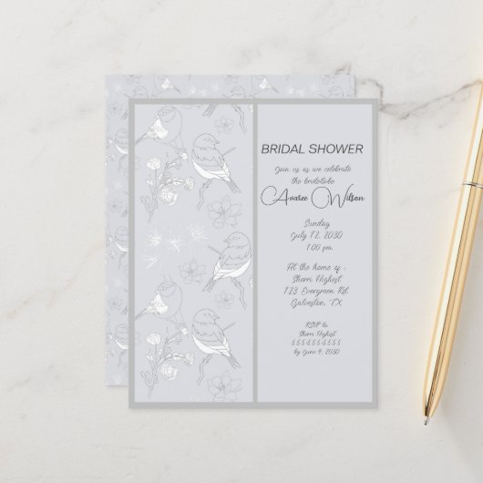 Papier Oiseaux Gris Sur Fond Gris (Devant/Arrière en situation)