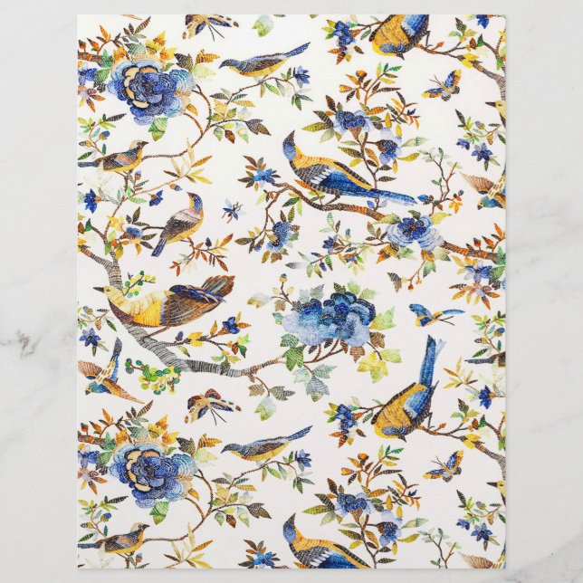 Papier Oiseaux vintage bleu et or (Devant)