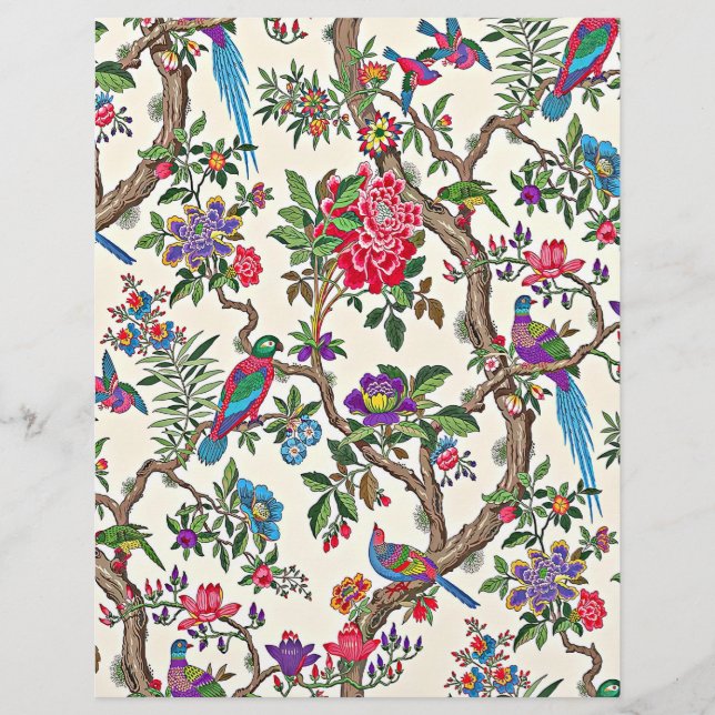 Papier Oiseaux vintage rouges et violets (Devant)