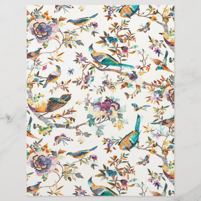 Papier Oiseaux vintage sarcelle et violet (Devant)