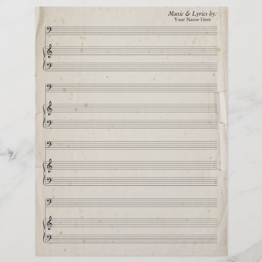 Papier Old Torn Edges Blond Sheet Musique Bass Clef (Devant)