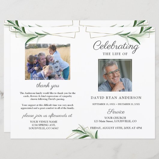 Papier Olive Gold Ordre de service Memorial Photo Program (Devant / Derrière)