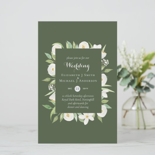 Papier Olive Green Magnolia Le mariage budgétaire invite (Debout devant)