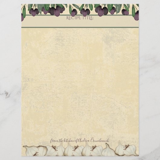 Papier Olives ail recette personnalisée en-tête (Devant)