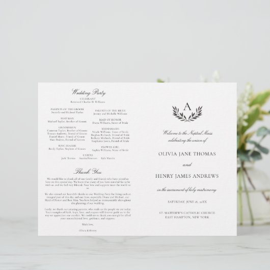 Papier Olivia Black & White Catholic Mariage Mass Program (Debout devant)