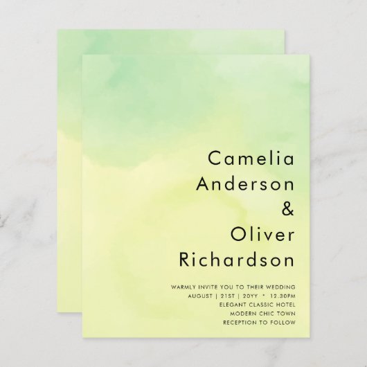 Papier OMBRE All-in-1 Budget Lemon Lime Wedding Invite (Devant / Derrière)