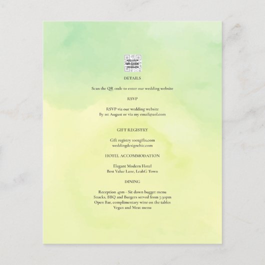 Papier OMBRE All-in-1 Budget Lemon Lime Wedding Invite (Dos)