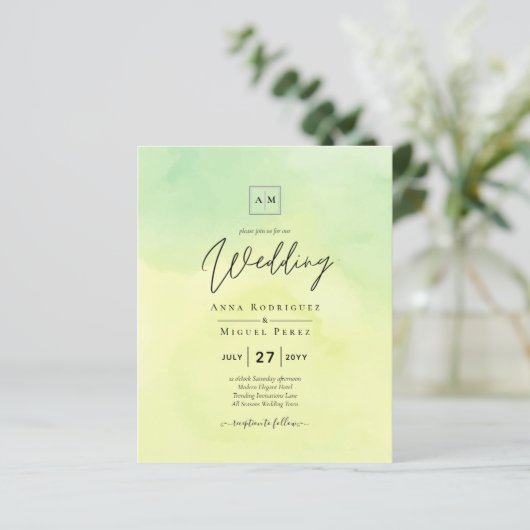Papier OMBRE All-in-1 Budget Lemon Lime Wedding Invite (Debout devant)