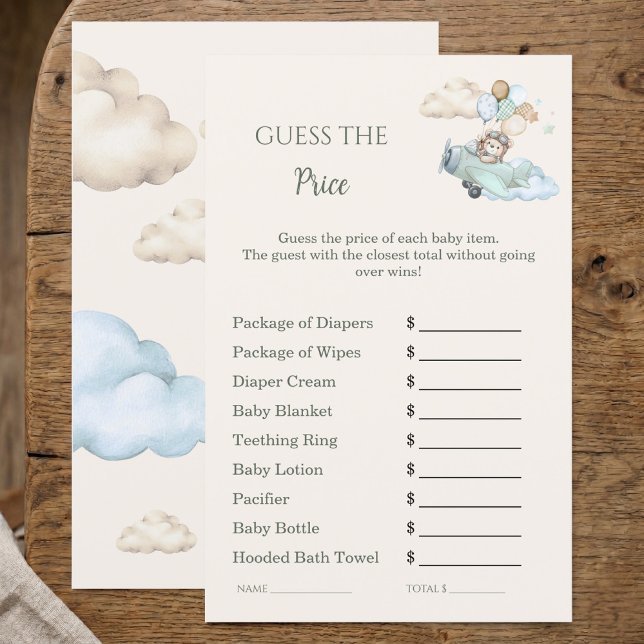 Papier On a Hâte de Savoir Jeu de Douche "Devine le Prix" (Guess the Price Baby Shower Bearly Wait Airplane)