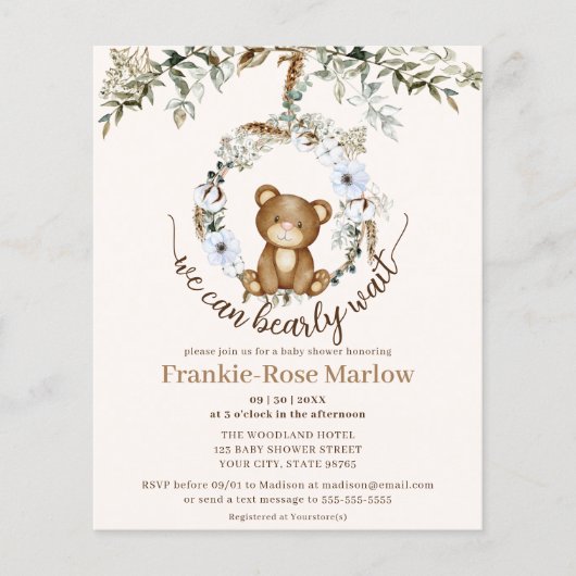 Papier On Peut Attendre ! Invitation au Baby shower budgé (Devant)