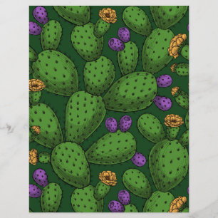 Papier opuntia en fleurs sur fond vert foncé