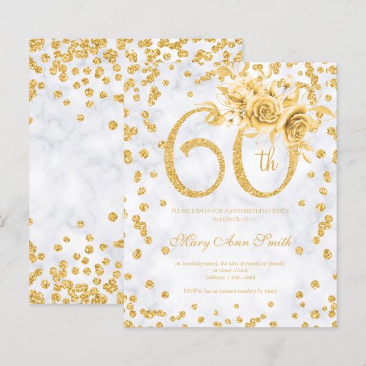 Papier Or Floral 60e anniversaire Glam Marble (Devant / Derrière)