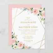 Papier or géométrique bleu rose floral invite mariage (Devant / Derrière)