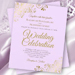 Papier Or Lace Élégante Lilac BUDGET Faire-part de mariag<br><div class="desc">Ces invitations de mariage abordables et abordables sont le choix parfait pour la classe, le style et la beauté sur un budget. Le design est composé d'un arrière - plan de couleur lilas, lavande ou violet clair avec des boucles dorées ornées et des tourbillons dans les coins. La typographie comprend...</div>