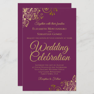 Papier Or Lace Magenta BUDGET Faire-part de mariage Grand