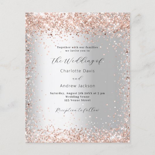 Papier Or rose argent faire-part de mariage budget modern (Devant)