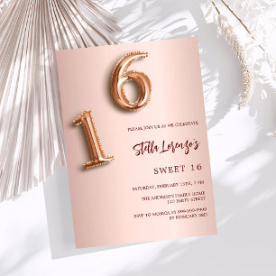 Papier or rose Sweet 16 invitation budgétaire