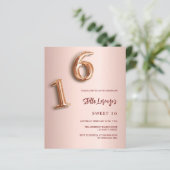 Papier or rose Sweet 16 invitation budgétaire (Debout devant)