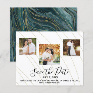 Papier Or Turquoise Photo Mariage Enregistrer la Date