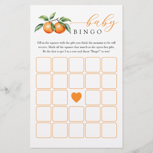 Papier Orange Baby shower Baby Bingo Jeu (Devant)