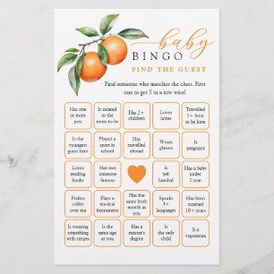 Papier Orange Baby shower Trouvez l'invité Bingo Game